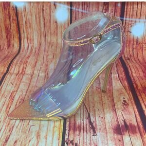 4" Iridescent Heels size 8 Anne Michelle EUC worn once Animal Texture Gold Pink